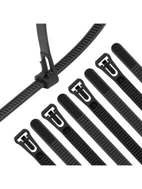 500 PCS Reusable Black Zip Ties - 12" Adjustable Cable Ties for Indoor/Outdoor